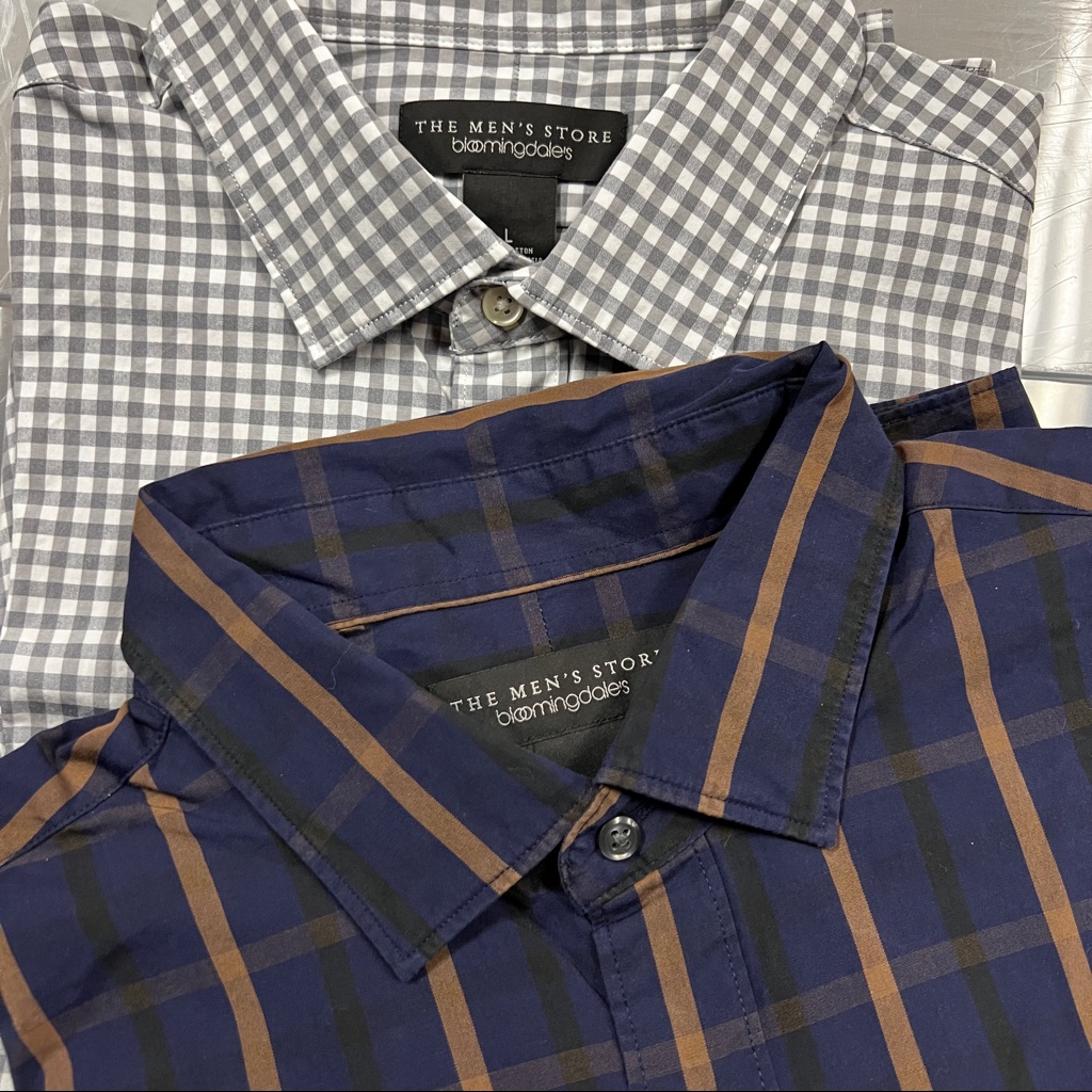 Bloomingdale's Lot Of 2 Blue Shirts *Business Casual* Nwt Plaid/Check